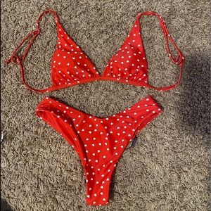 Super cute red bikini with hearts